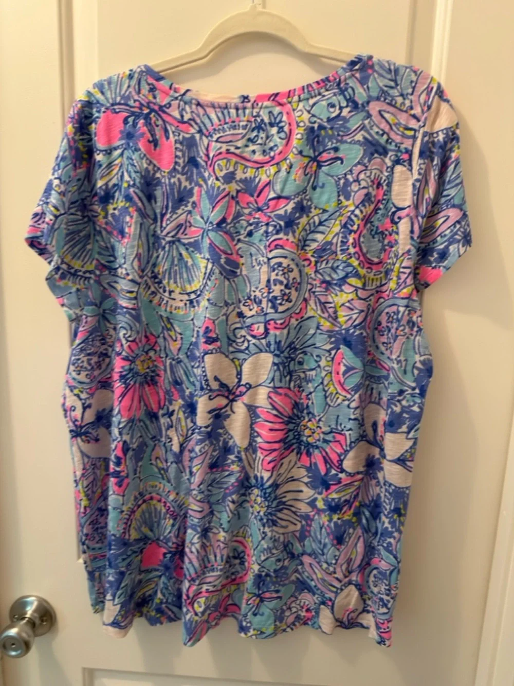 Lilly Pulitzer Blue, Pink & White Floral Short Sleeve Tee - Picture 3 of 3